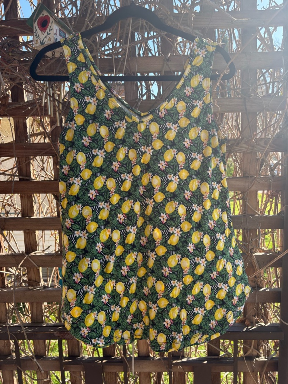 Cupio Green Lemon Print Tank Top with Yellow Accents